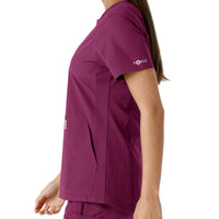 Force Essentials Women's Notch Neck Tunic Knit Panel Scrub Top Wine back detail
