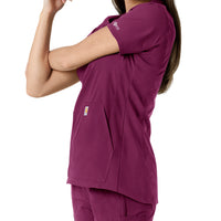 Carhartt Force Essentials Women's Notch Neck Tunic Knit Panel Scrub Top - Wine