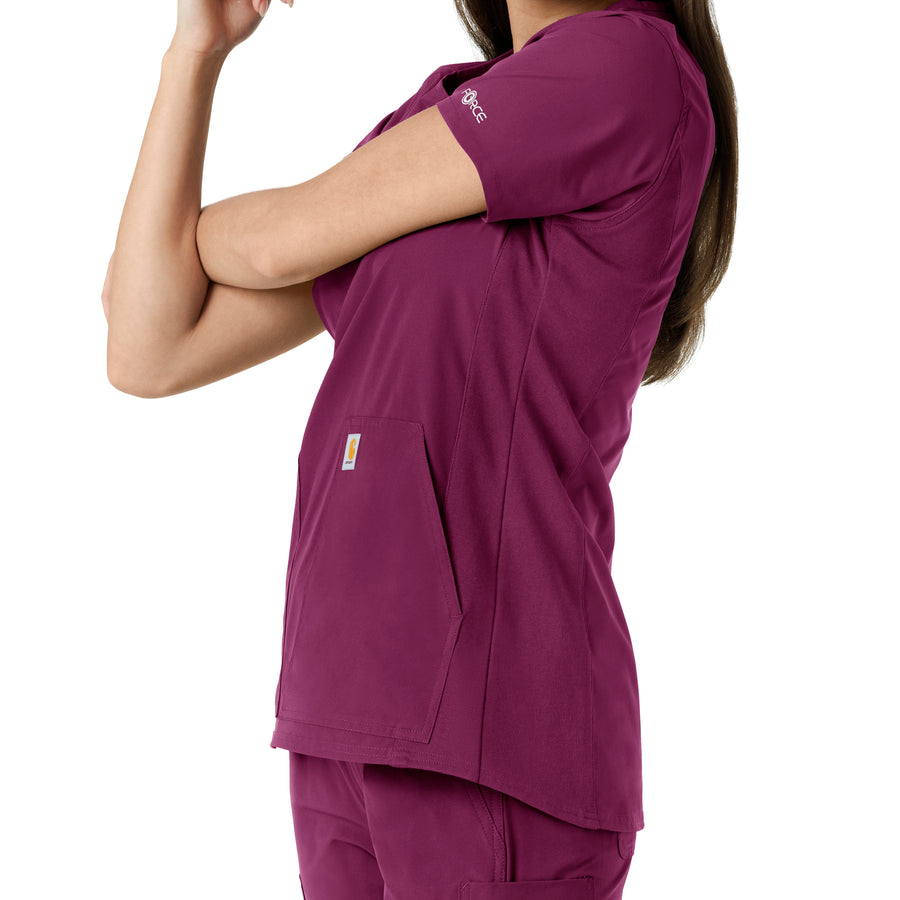 Carhartt Force Essentials Women's Notch Neck Tunic Knit Panel Scrub Top - Wine