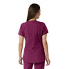 Force Essentials Women's Notch Neck Tunic Knit Panel Scrub Top Wine back view