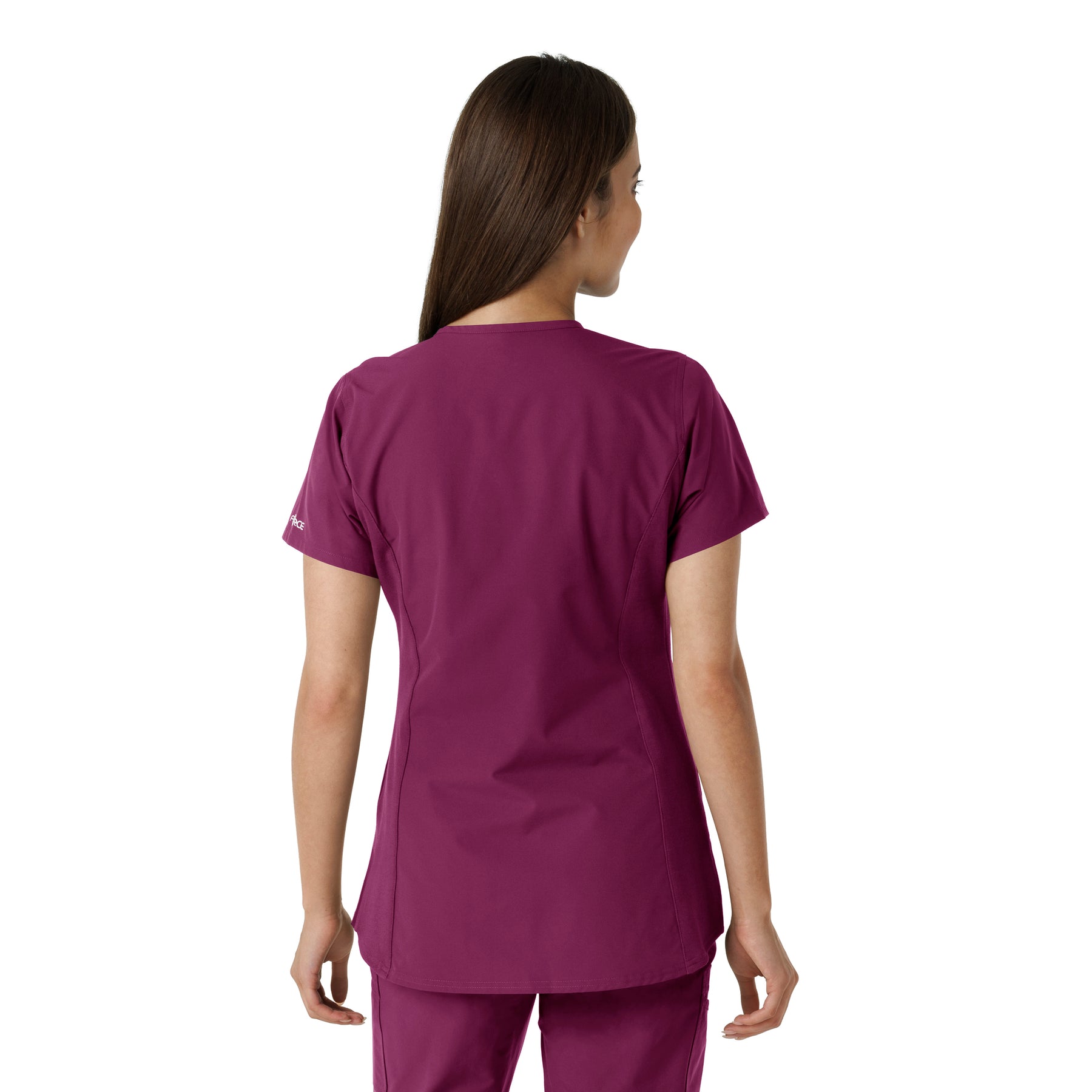 Force Essentials Women's Notch Neck Tunic Knit Panel Scrub Top Wine back view