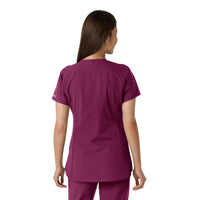 Force Essentials Women's Notch Neck Tunic Knit Panel Scrub Top Wine back view