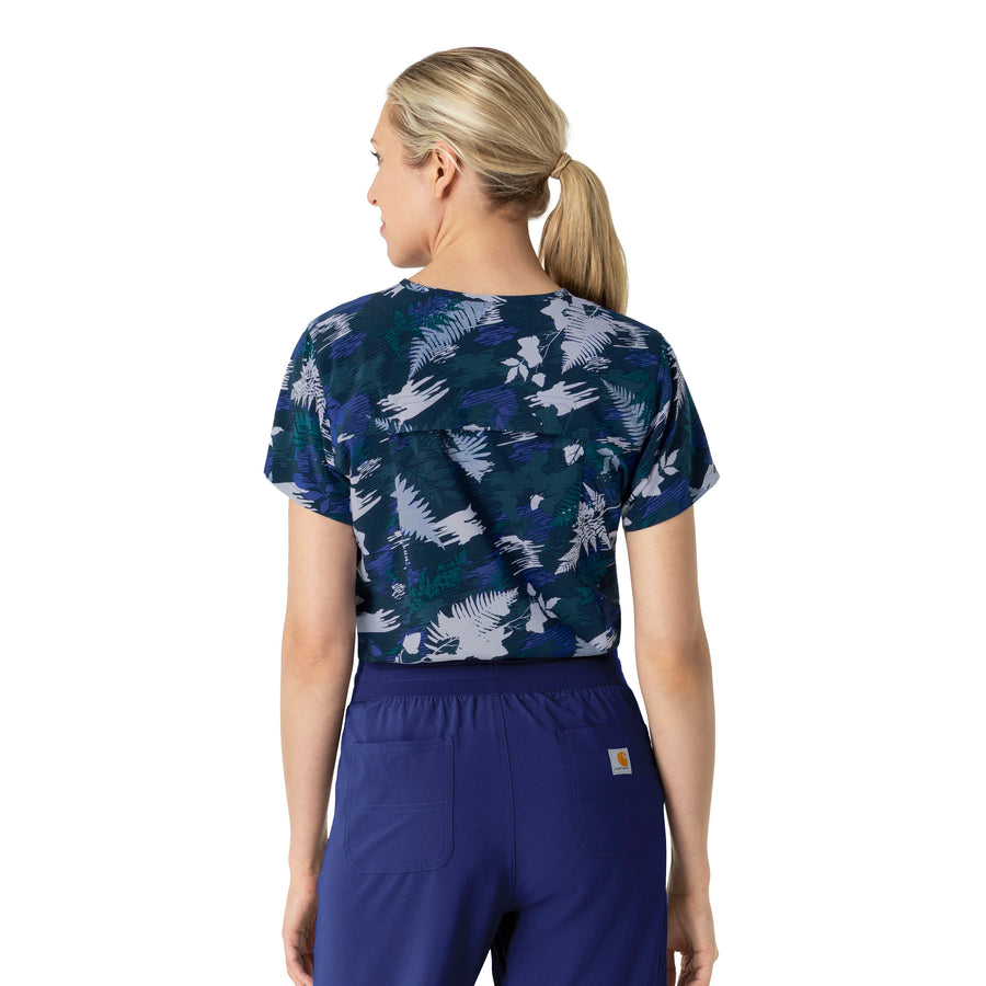 Carhartt Women's Tuck-In Print Scrub Top - Fall Foliage Navy back