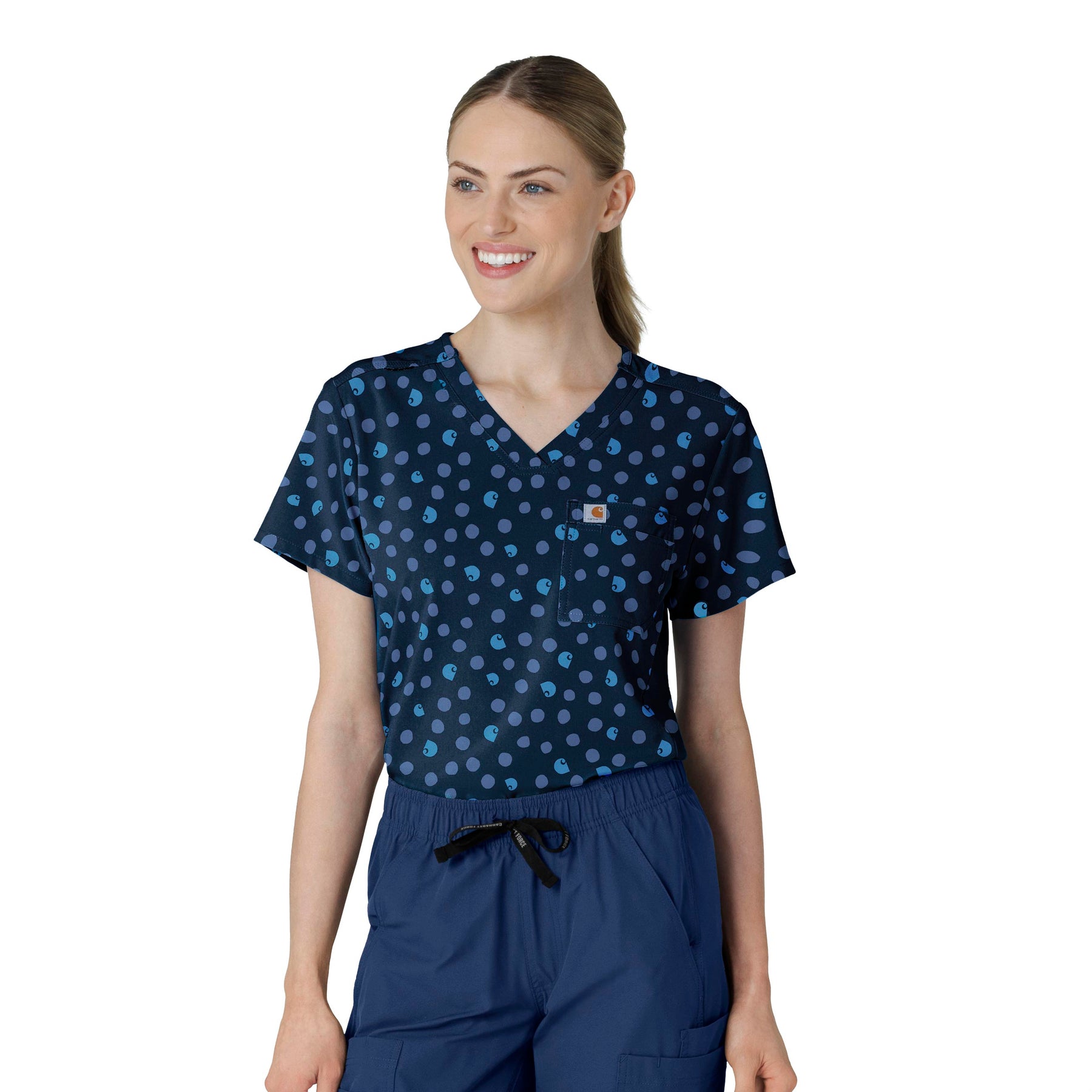 Carhartt Prints Women's Tuck-In Print Scrub Top Lively Logo Dots Navy