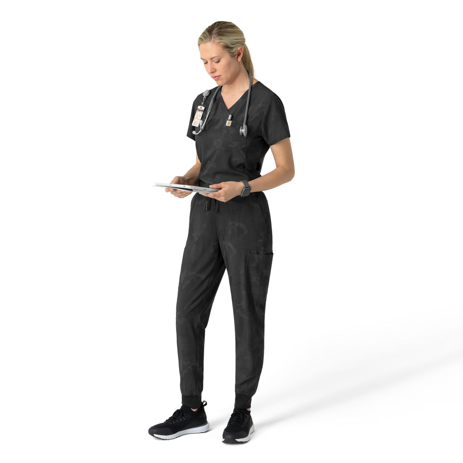 Carhartt Women's Printed Cargo Jogger Scrub Pant - Caring Camo Black - print scrub set