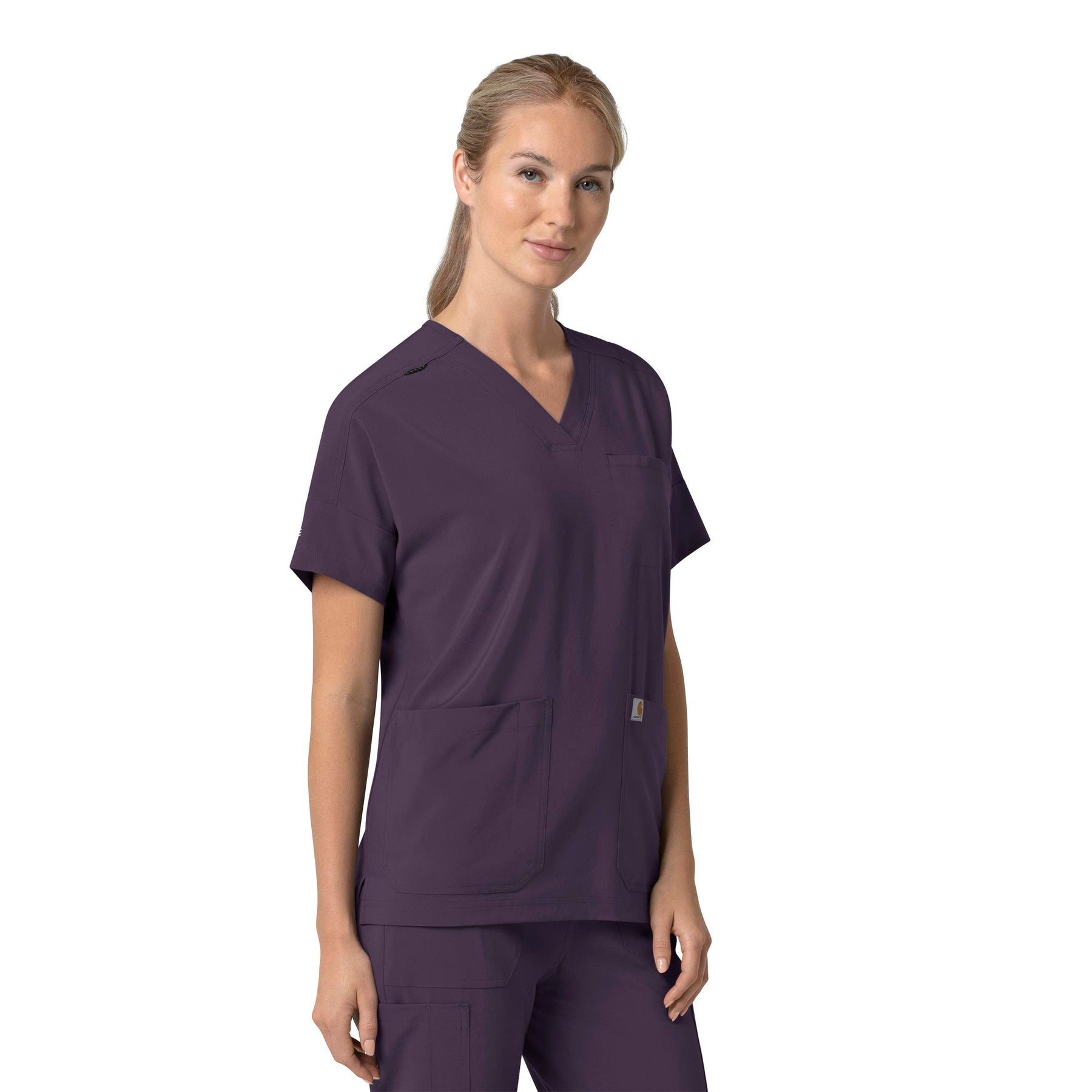 Force Cross-Flex Women's Oversized V-Neck Scrub Top Black Plum side view