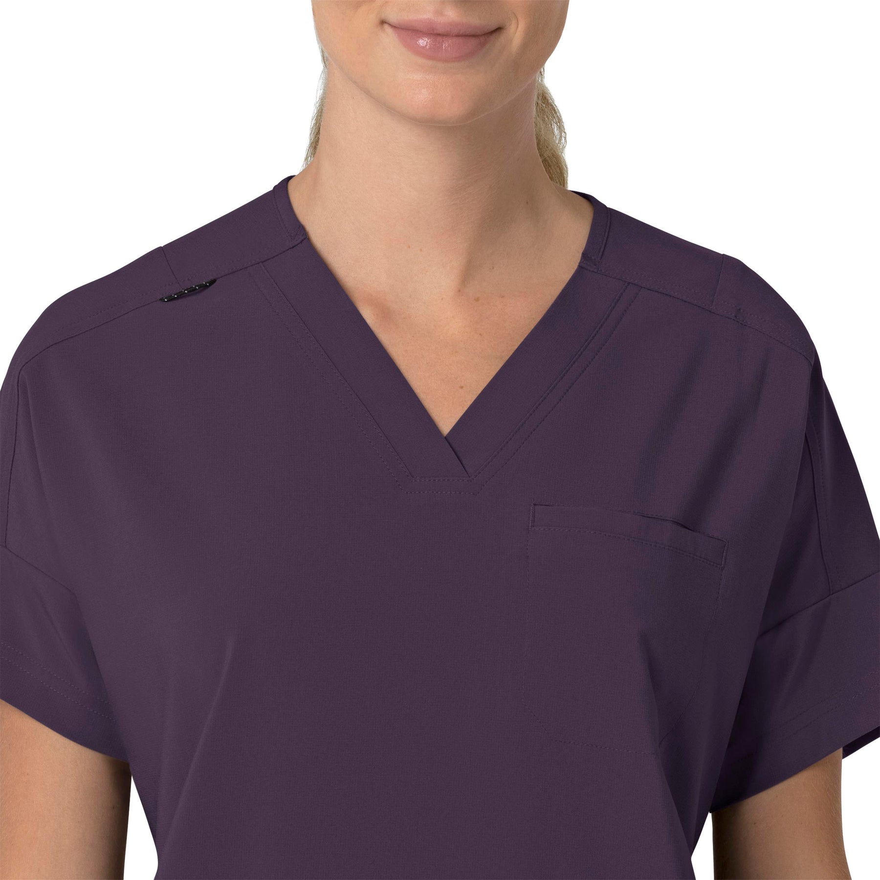 Force Cross-Flex Women's Oversized V-Neck Scrub Top Black Plum front detail