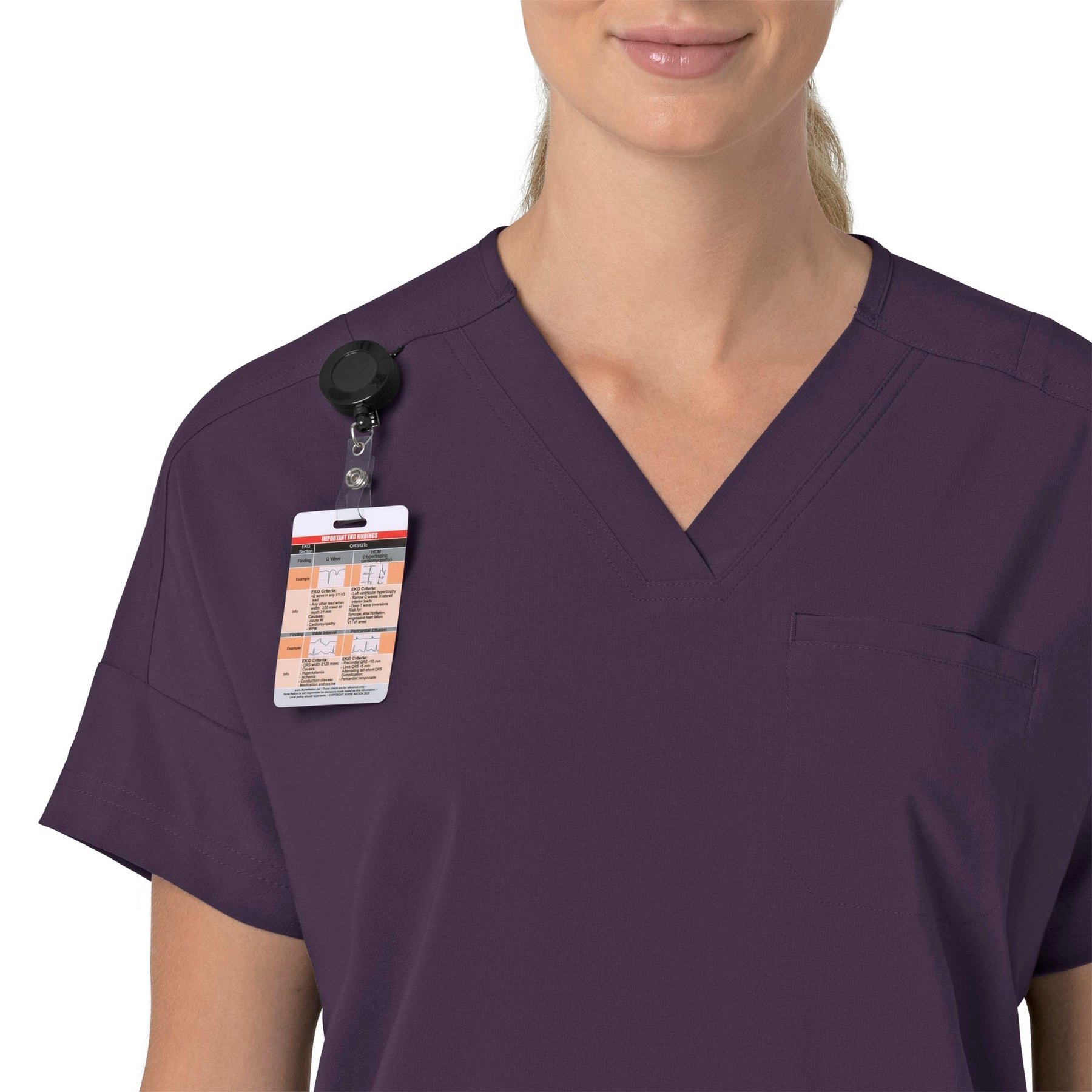 Force Cross-Flex Women's Oversized V-Neck Scrub Top Black Plum side detail 1