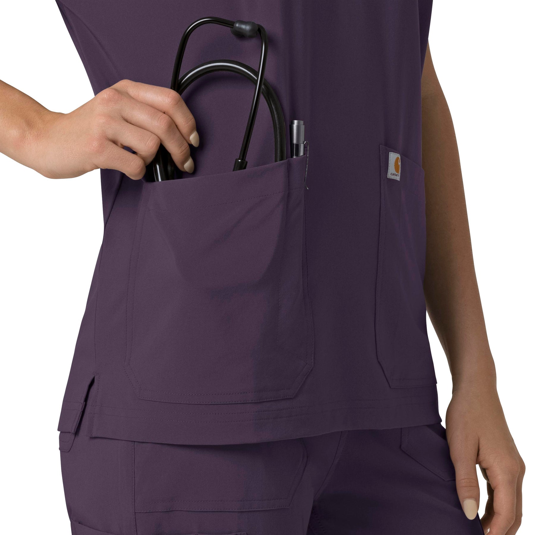 Force Cross-Flex Women's Oversized V-Neck Scrub Top Black Plum back detail