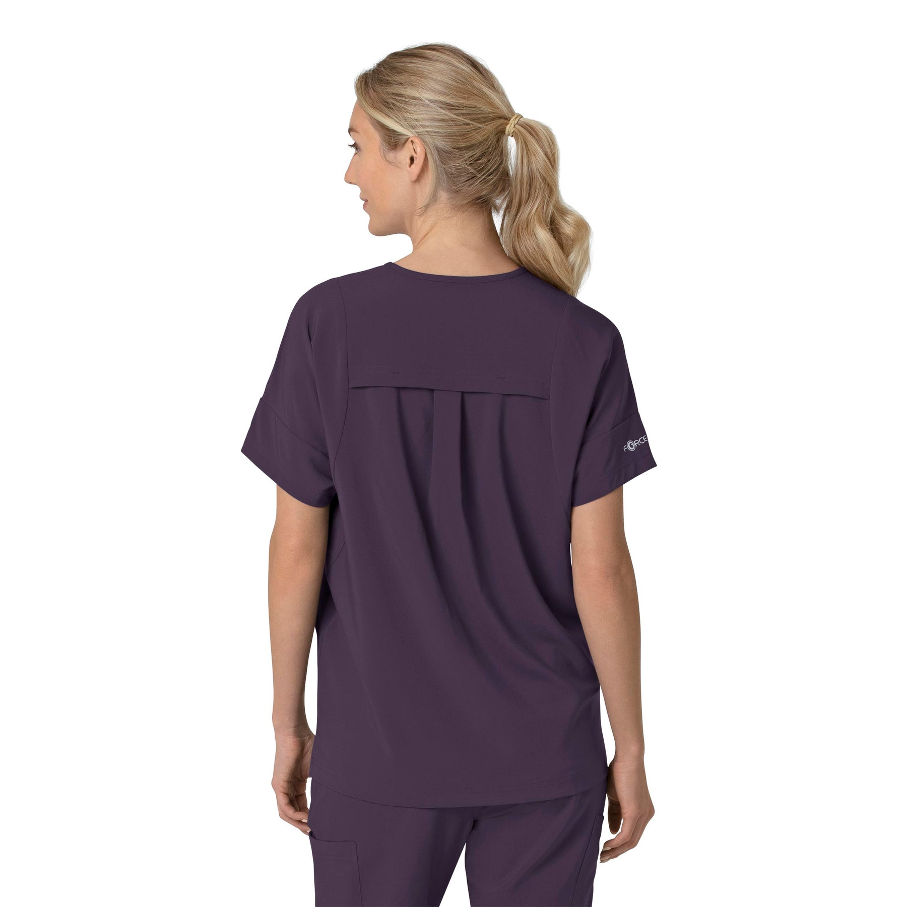 Force Cross-Flex Women's Oversized V-Neck Scrub Top Black Plum back view