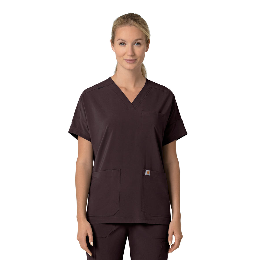 Force Cross-Flex Women's Oversized V-Neck Scrub Top Dark Sepia