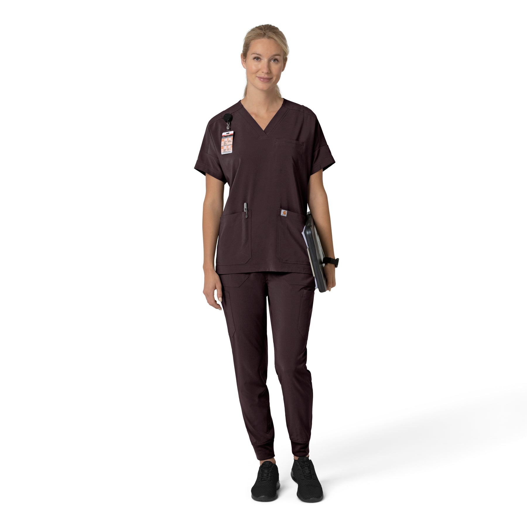 Force Cross-Flex Women's Oversized V-Neck Scrub Top Dark Sepia full scrub set