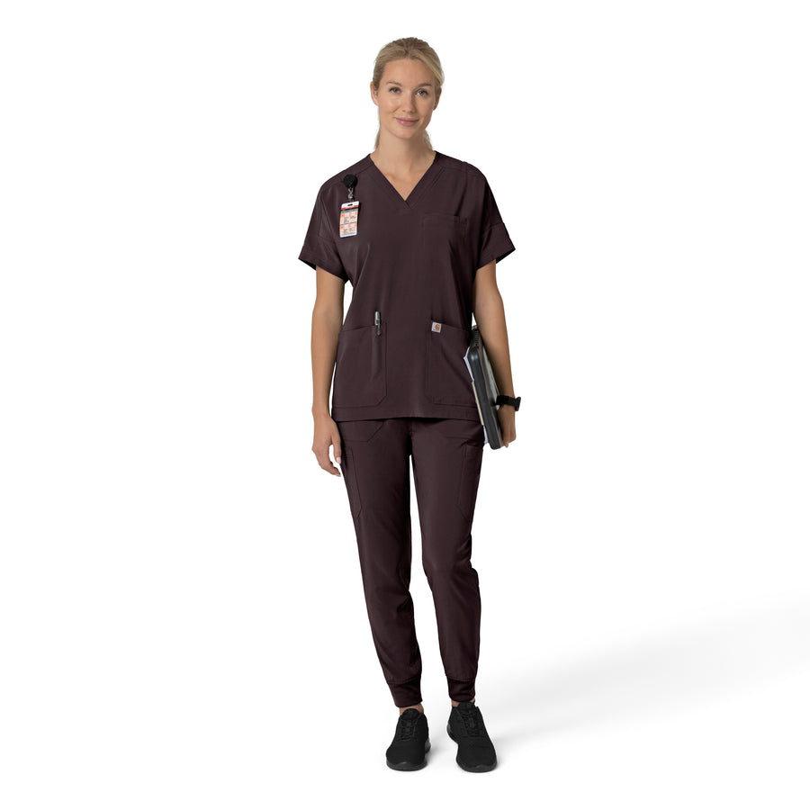 Force Cross-Flex Women's Oversized V-Neck Scrub Top Dark Sepia full scrub set