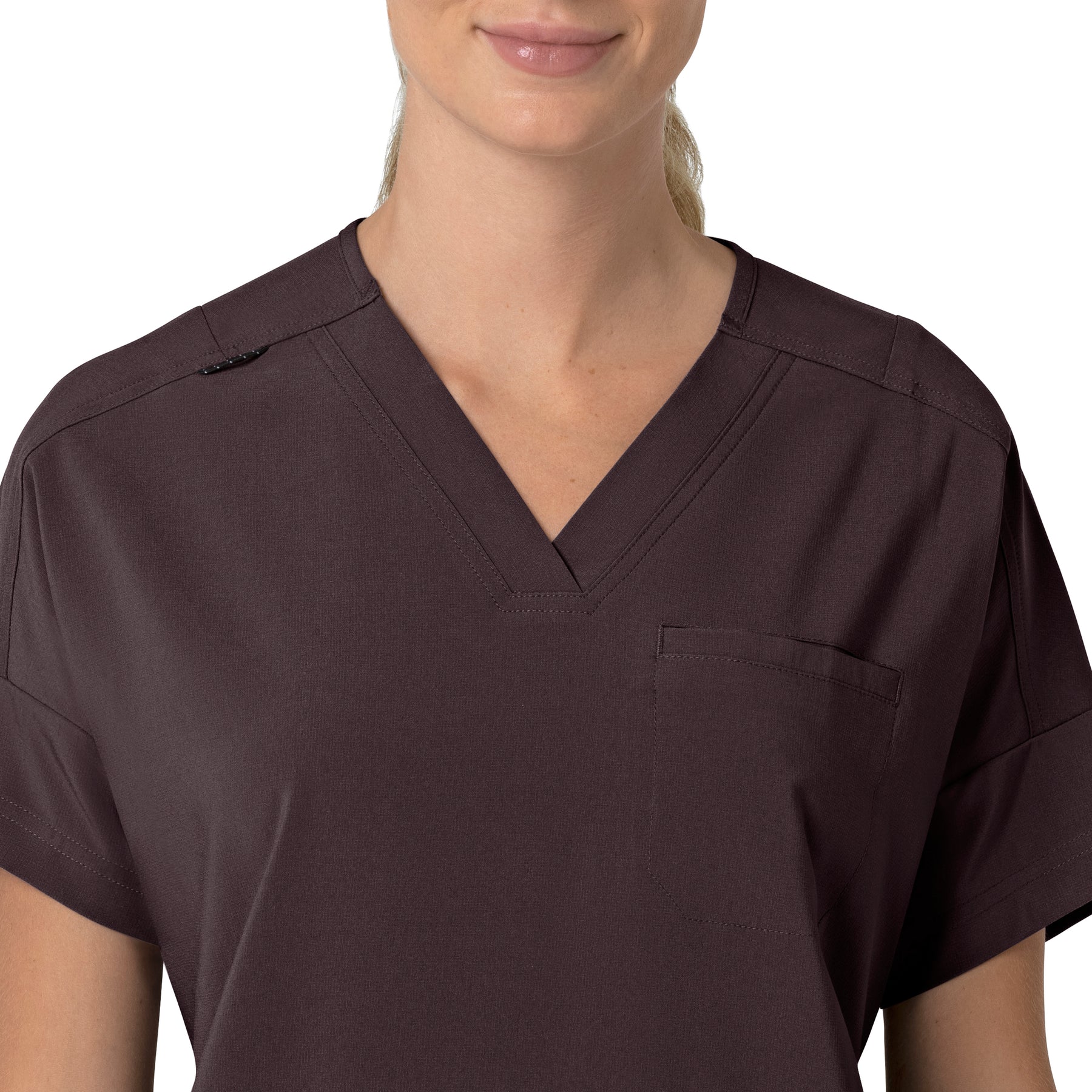 Force Cross-Flex Women's Oversized V-Neck Scrub Top Dark Sepia front detail