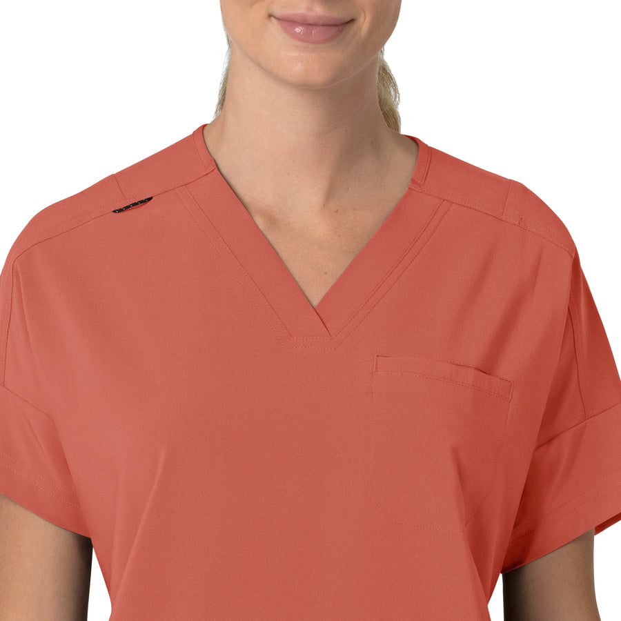 Force Cross-Flex Women's Oversized V-Neck Scrub Top Dusty Cedar front detail