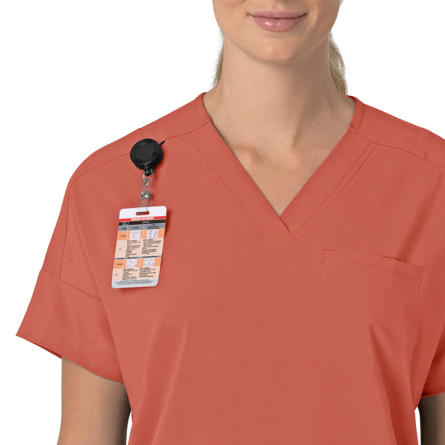 Force Cross-Flex Women's Oversized V-Neck Scrub Top Dusty Cedar side detail 1
