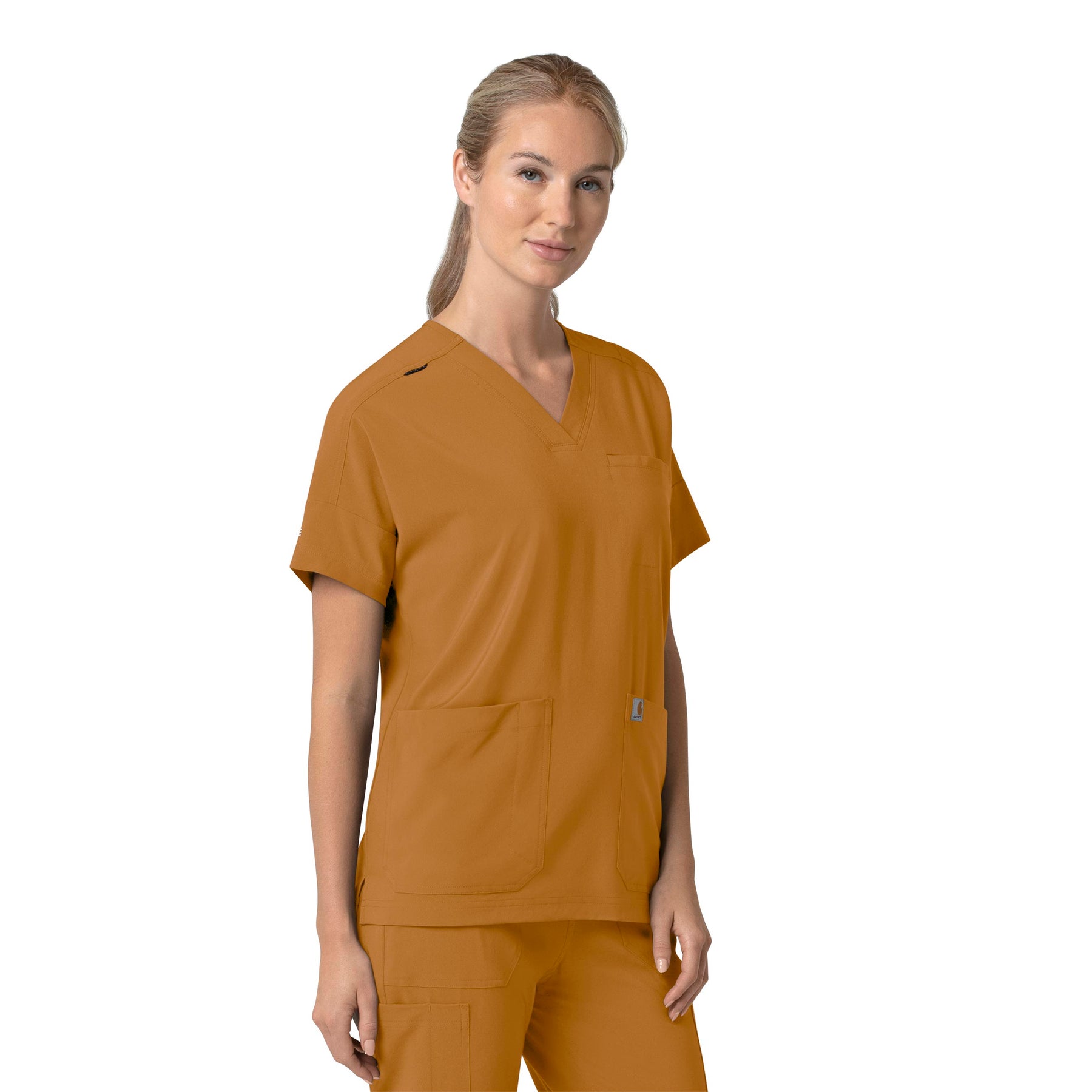 Force Cross-Flex Women's Oversized V-Neck Scrub Top Fox Brown side view