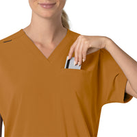 Force Cross-Flex Women's Oversized V-Neck Scrub Top Fox Brown hemline detail