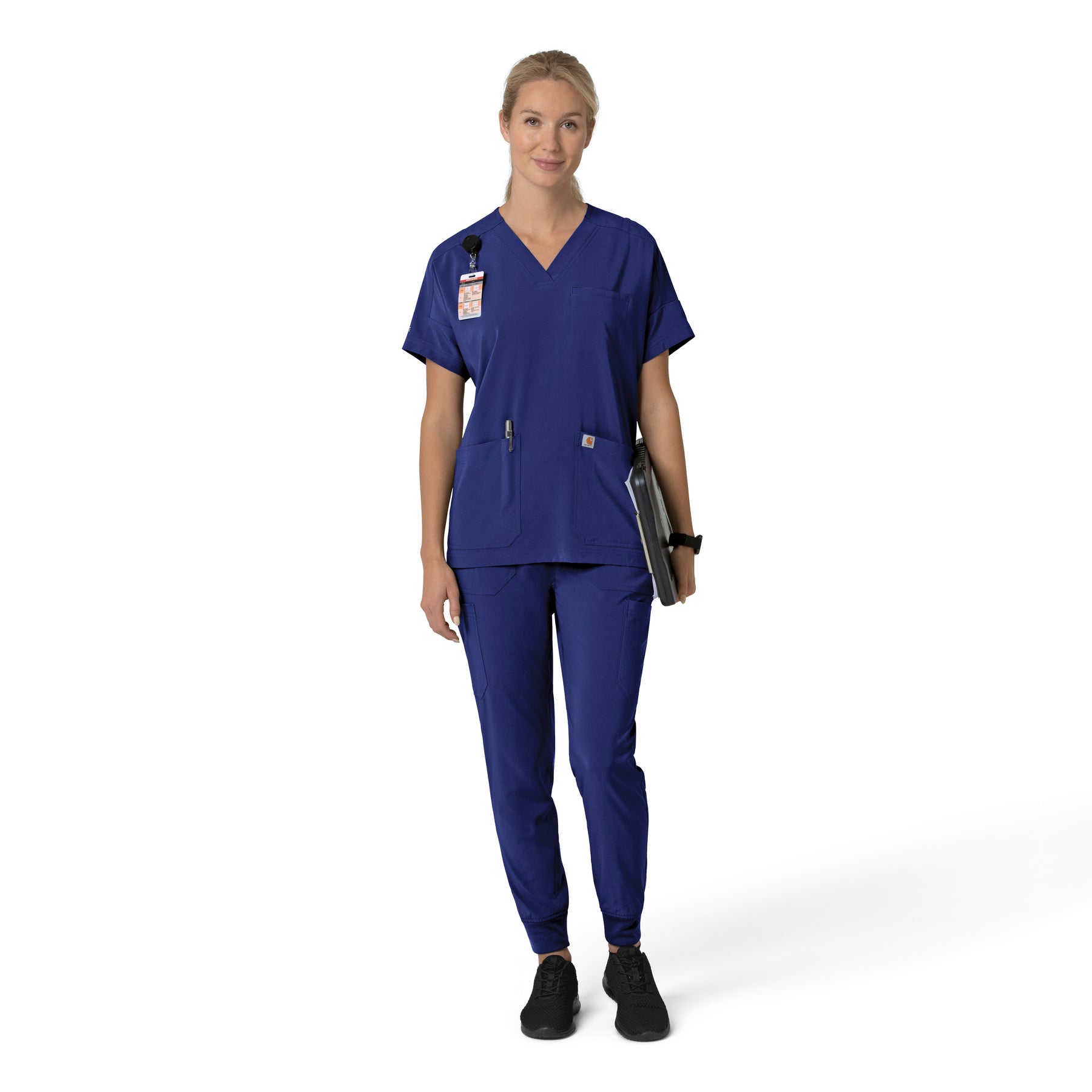Force Cross-Flex Women's Oversized V-Neck Scrub Top Galaxy Blue full scrub set