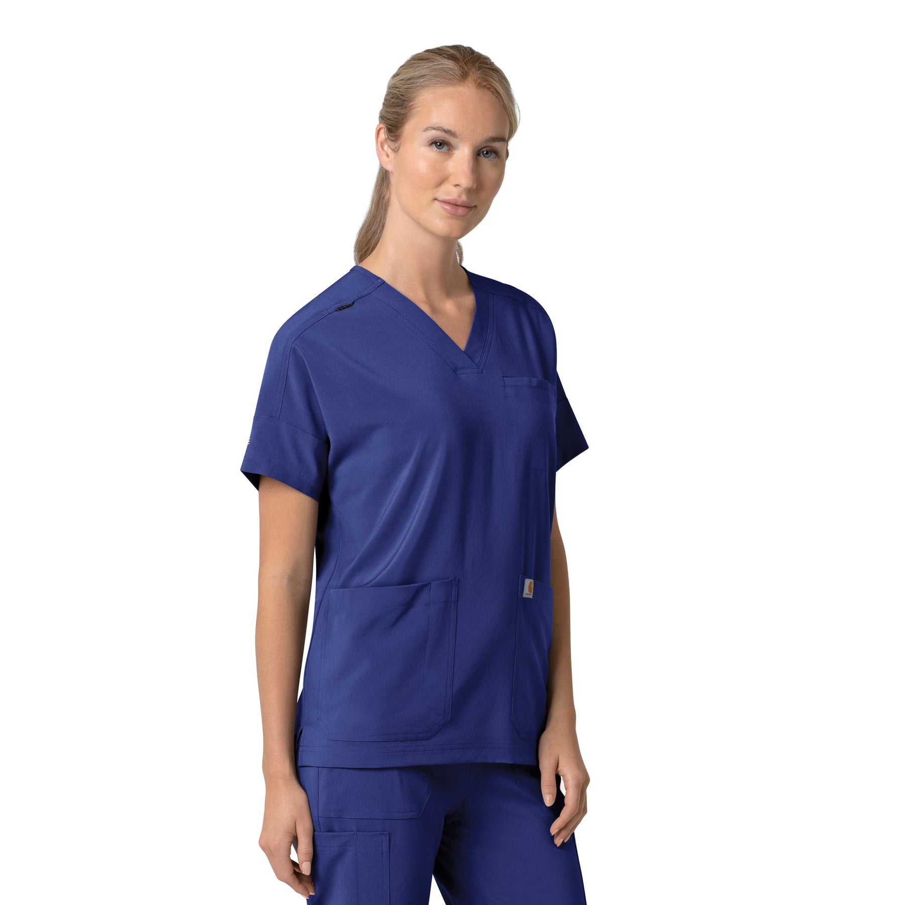 Force Cross-Flex Women's Oversized V-Neck Scrub Top Galaxy Blue side view
