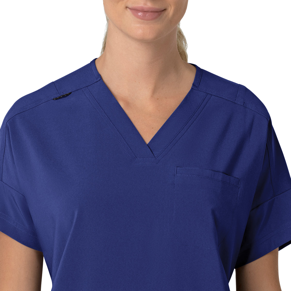 Force Cross-Flex Women's Oversized V-Neck Scrub Top Galaxy Blue front detail