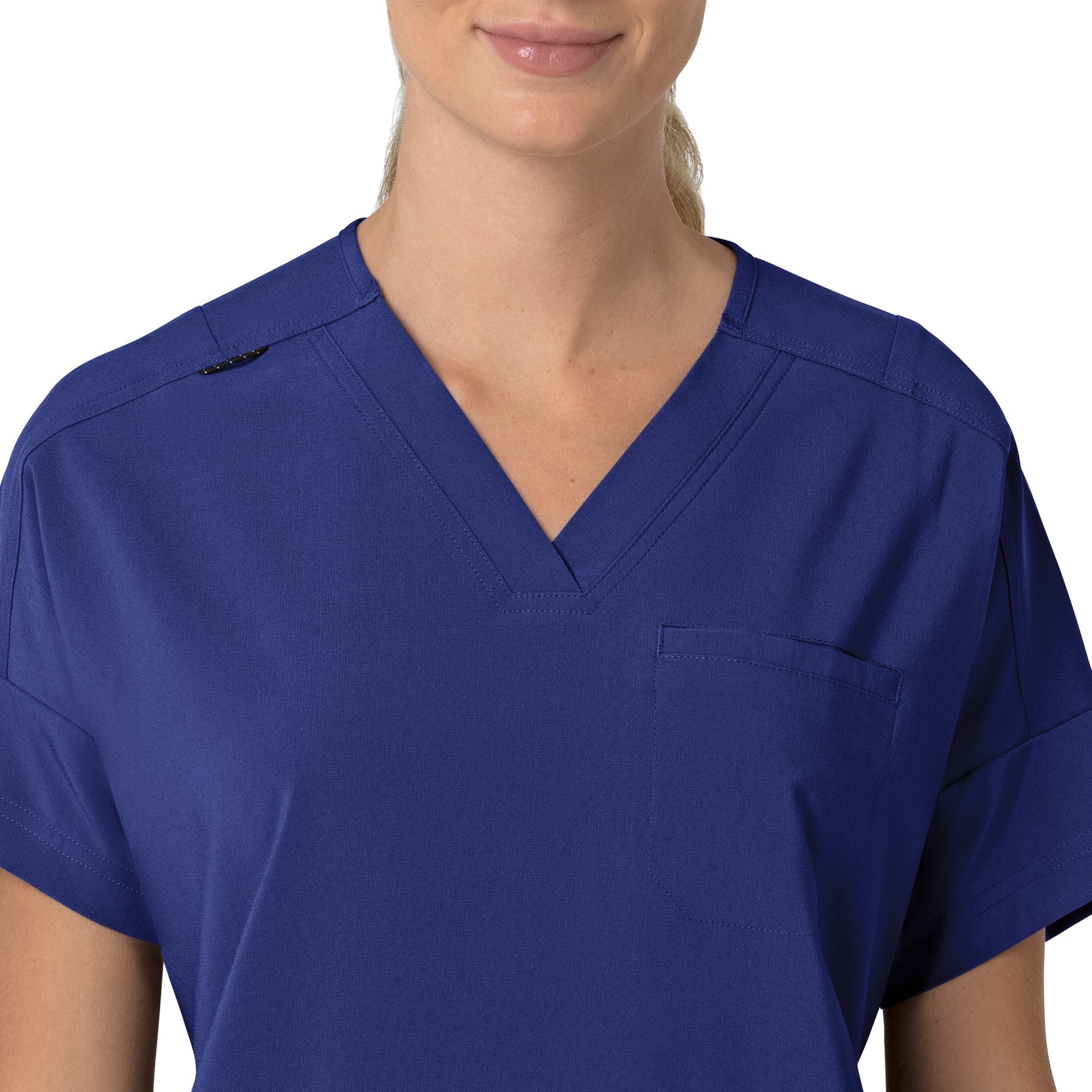Force Cross-Flex Women's Oversized V-Neck Scrub Top Galaxy Blue front detail