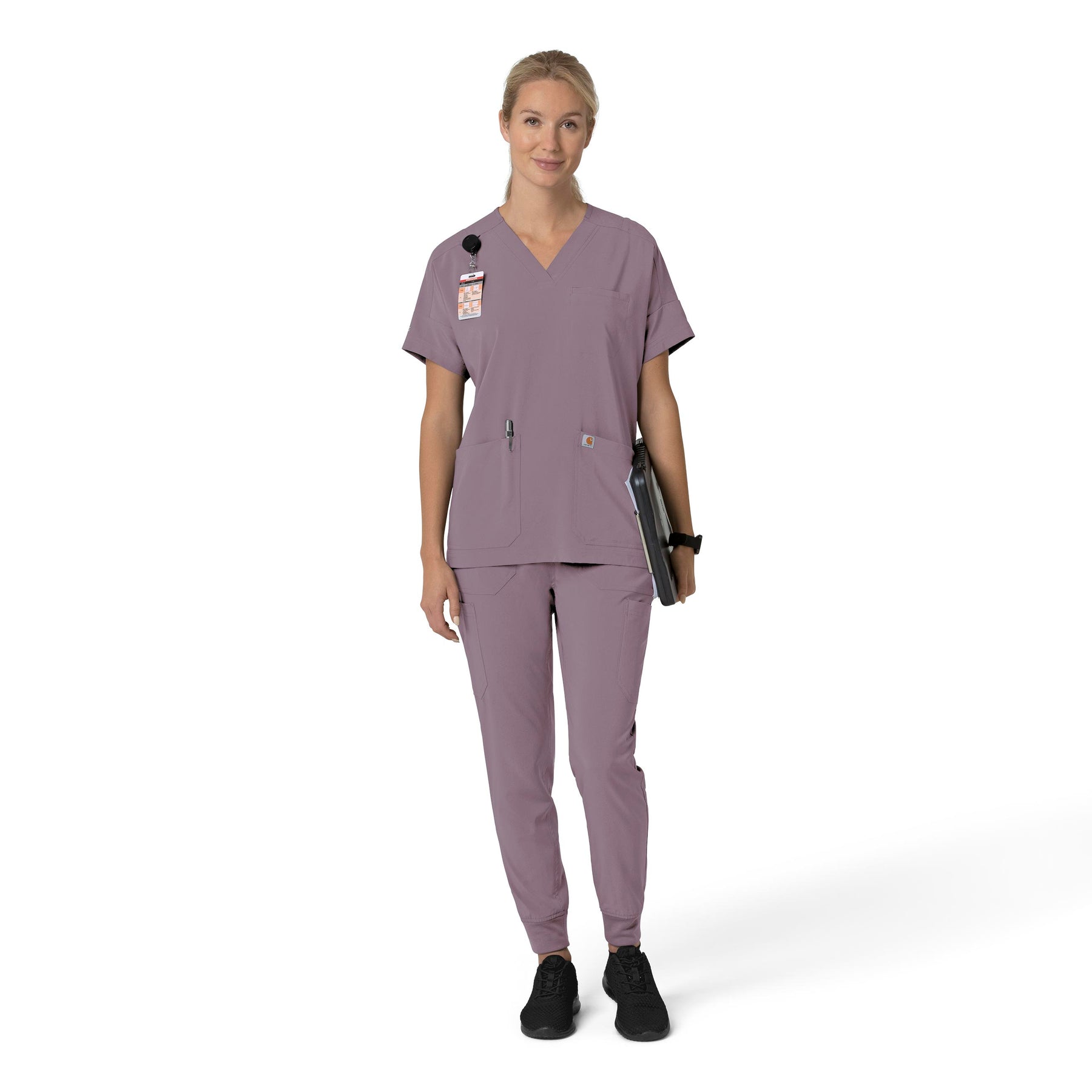 Force Cross-Flex Women's Oversized V-Neck Scrub Top Lavender Mist full scrub set