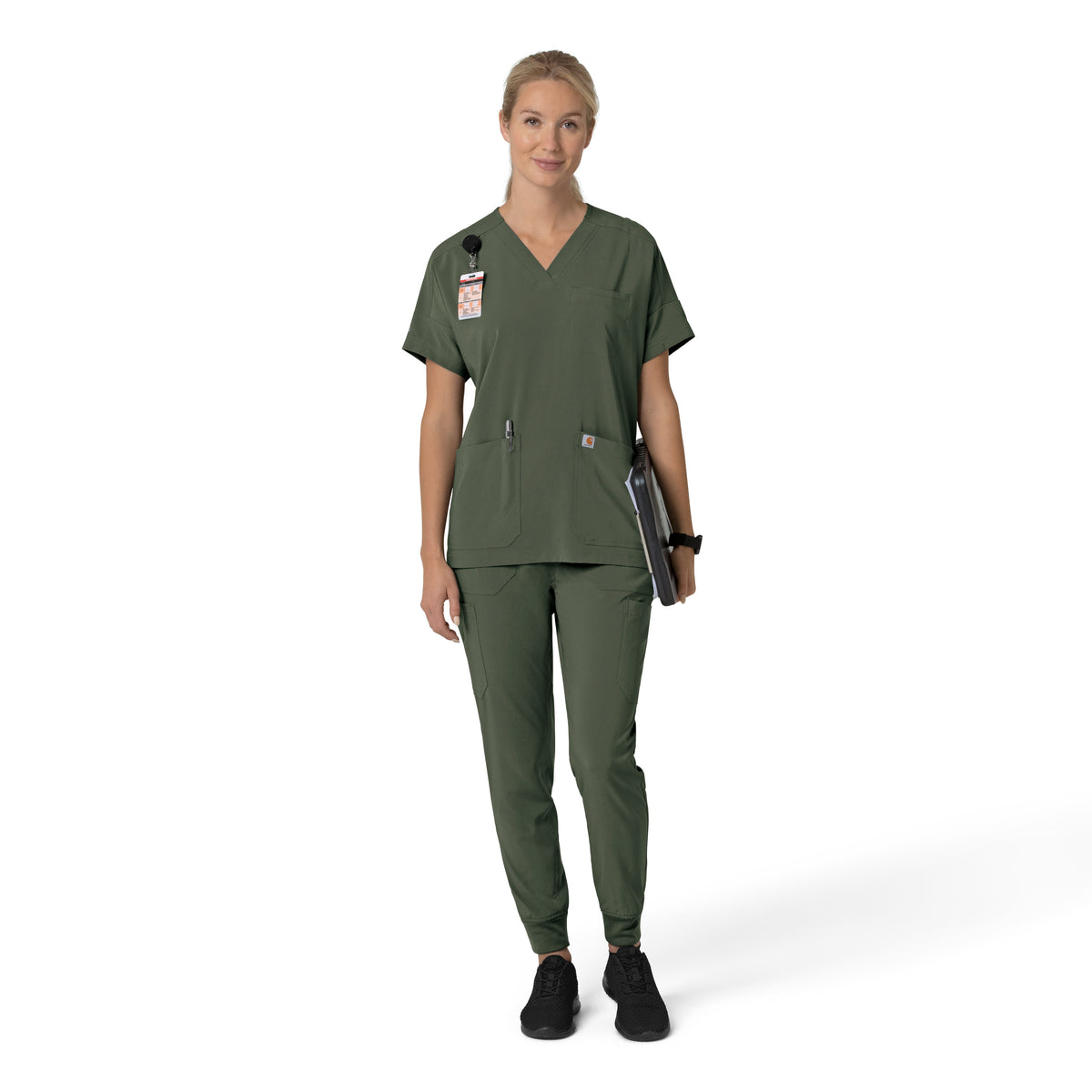 Force Cross-Flex Women's Oversized V-Neck Scrub Top Olive full scrub set