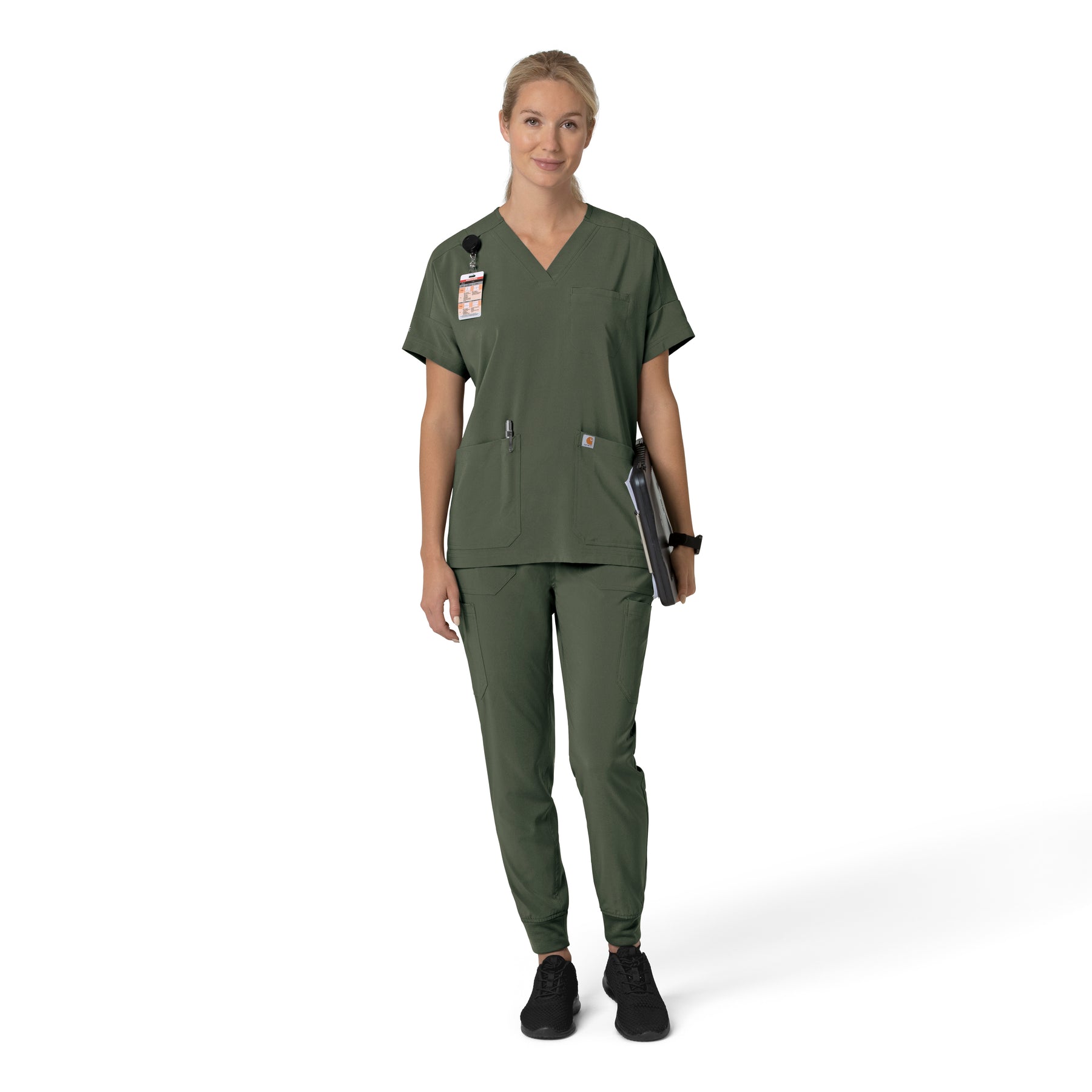 Force Cross-Flex Women's Oversized V-Neck Scrub Top Olive full scrub set