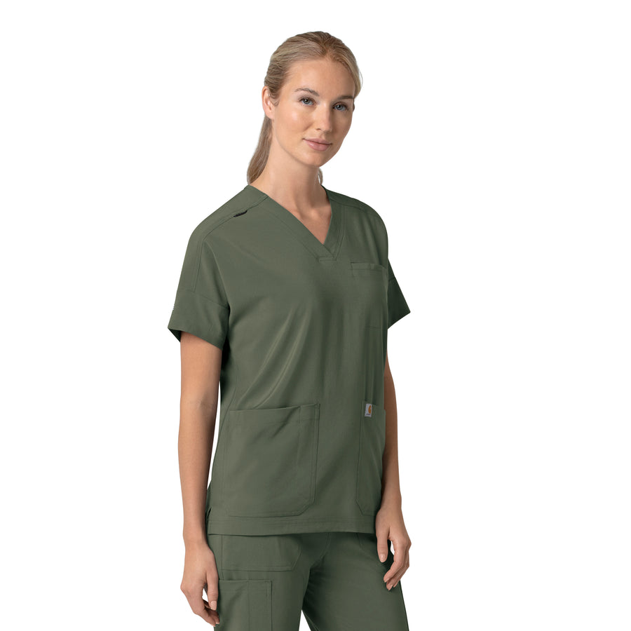 Force Cross-Flex Women's Oversized V-Neck Scrub Top Olive side view