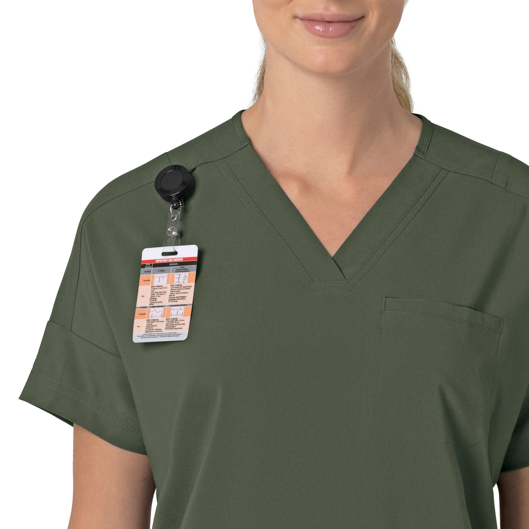Force Cross-Flex Women's Oversized V-Neck Scrub Top Olive side detail 1