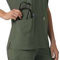 Force Cross-Flex Women's Oversized V-Neck Scrub Top Olive pocket detail
