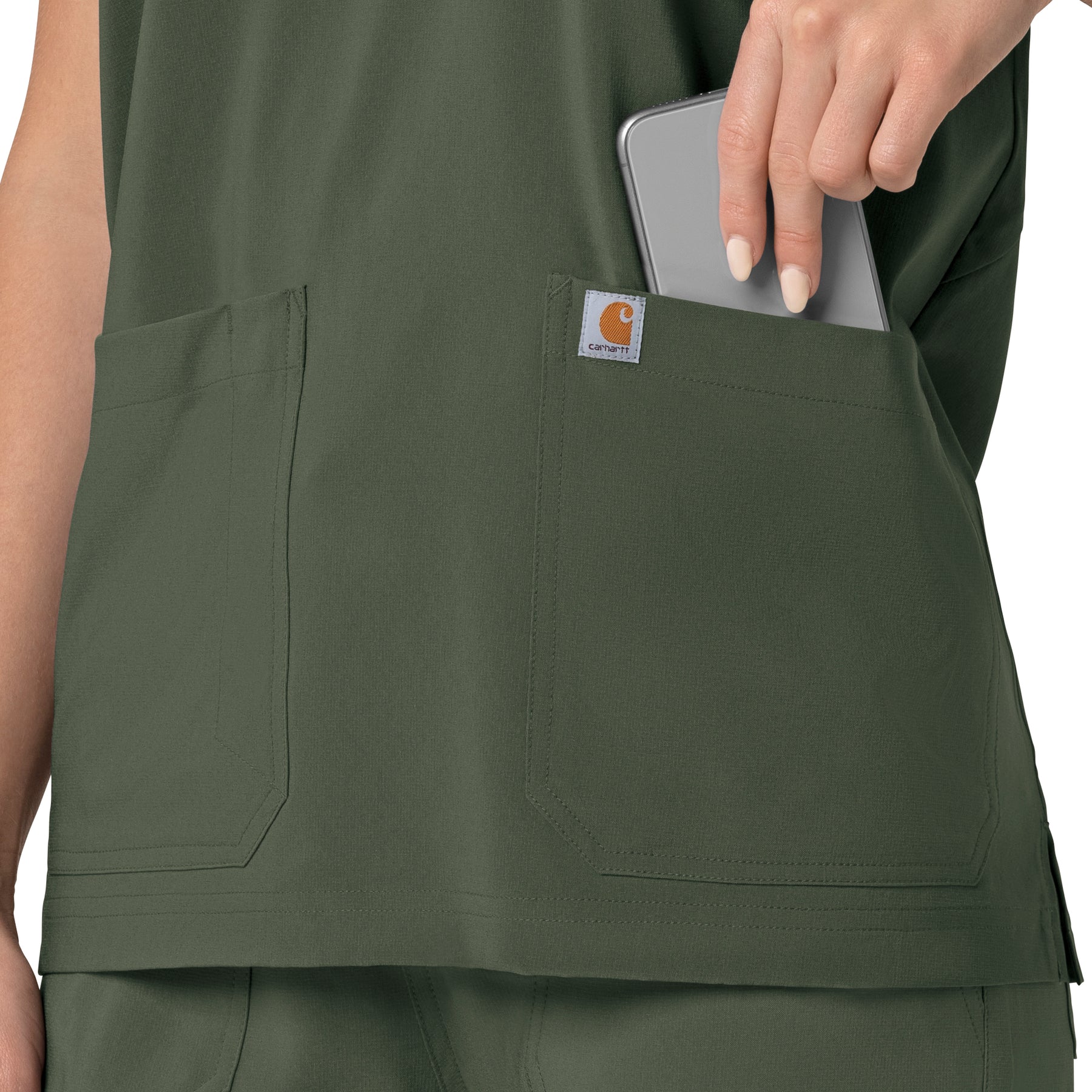 Force Cross-Flex Women's Oversized V-Neck Scrub Top Olive side pocket