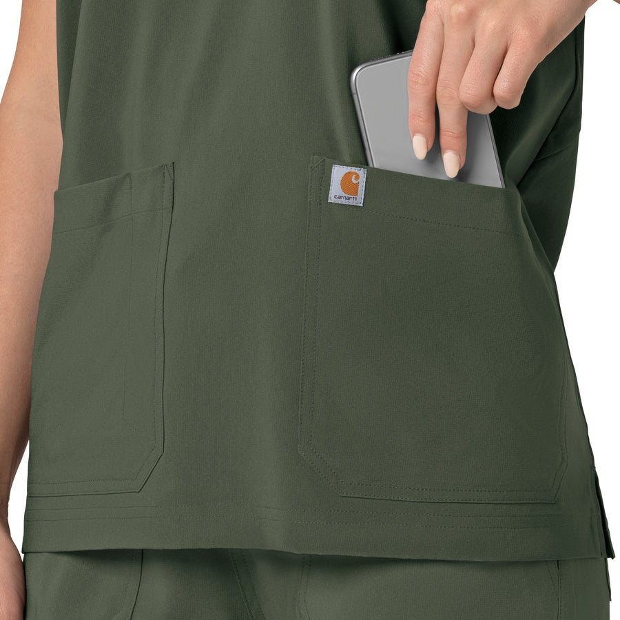 Force Cross-Flex Women's Oversized V-Neck Scrub Top Olive side pocket