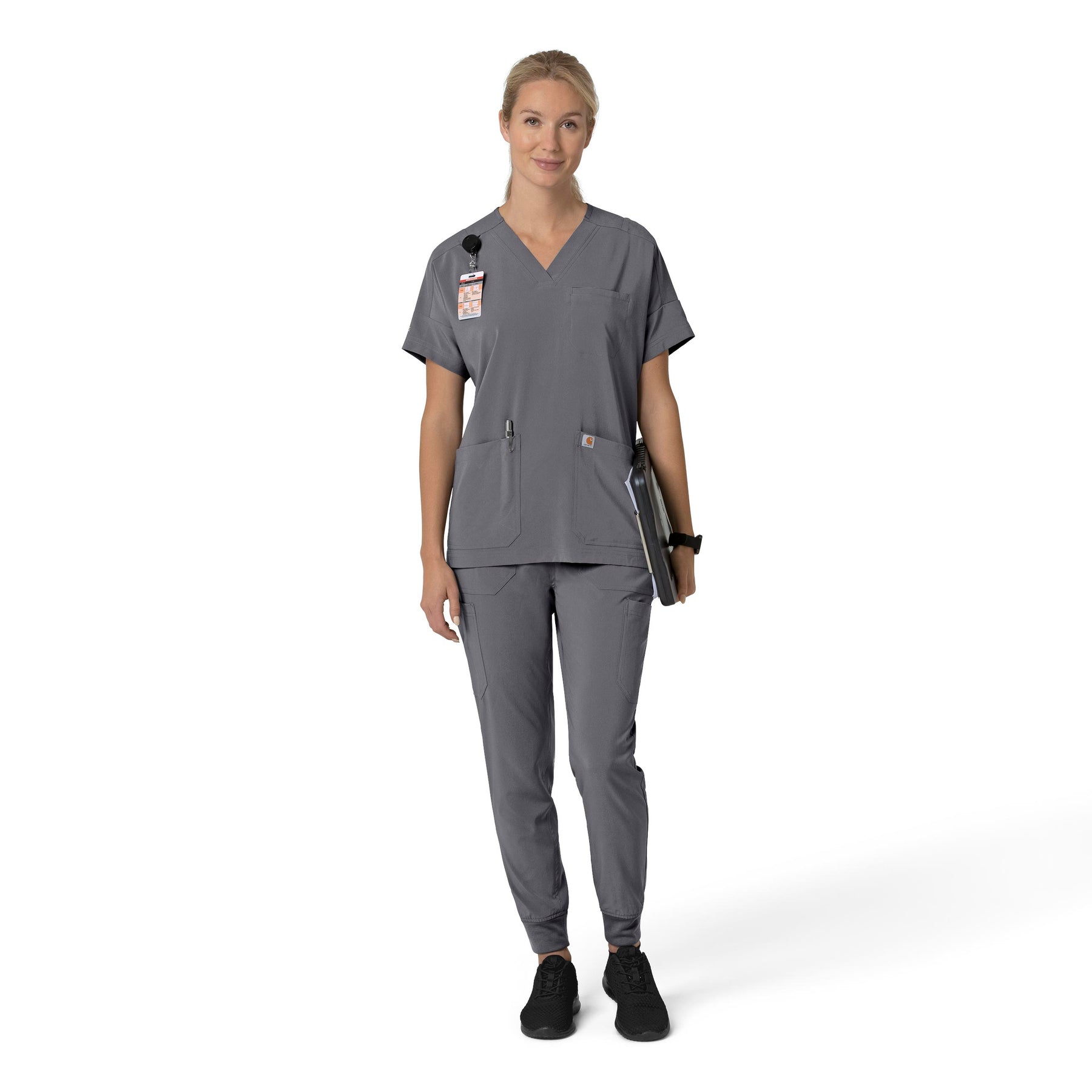 Force Cross-Flex Women's Oversized V-Neck Scrub Top Pewter full scrub set