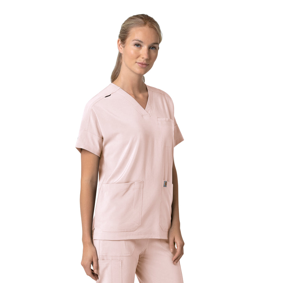 Carhartt Force Cross-Flex Women's Oversized V-Neck Scrub Top - Soft Rose side view