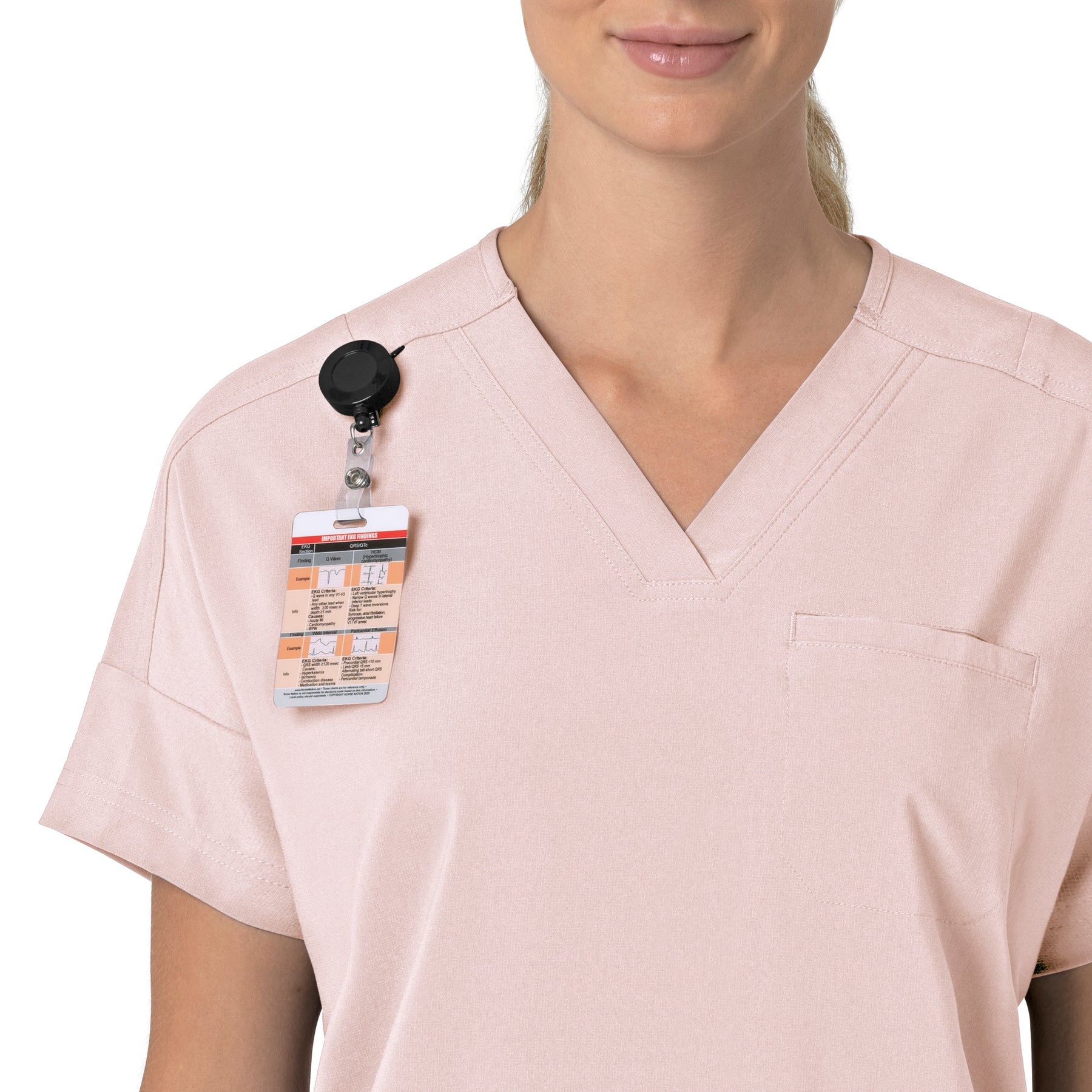 Carhartt Force Cross-Flex Women's Oversized V-Neck Scrub Top - Soft Rose badge loop detail