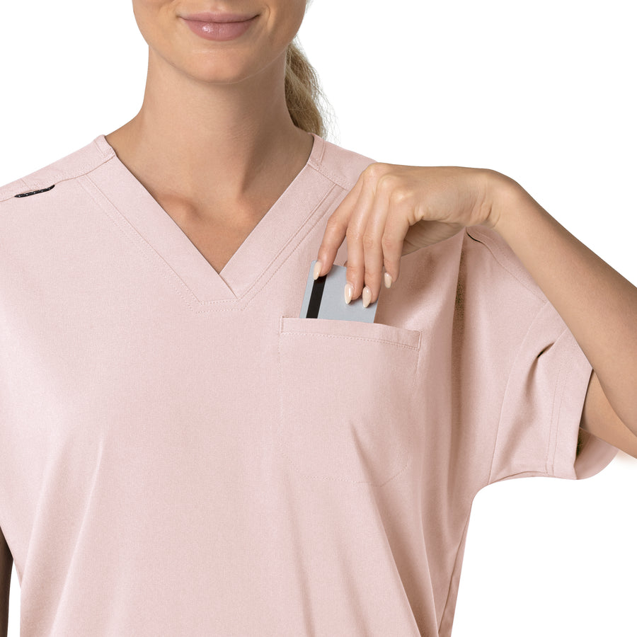 Carhartt Force Cross-Flex Women's Oversized V-Neck Scrub Top - Soft Rose chest pocket