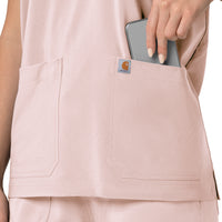Carhartt Force Cross-Flex Women's Oversized V-Neck Scrub Top - Soft Rose left pocket