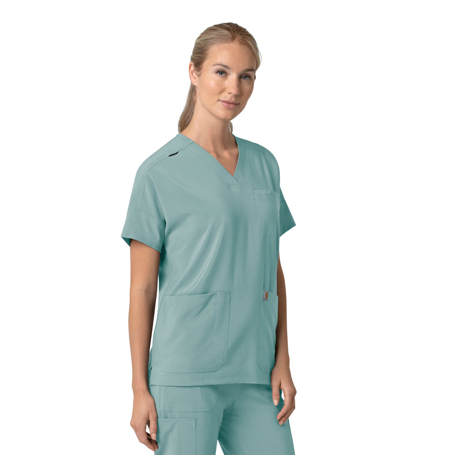 Force Cross-Flex Women's Oversized V-Neck Scrub Top Summer Blue side view