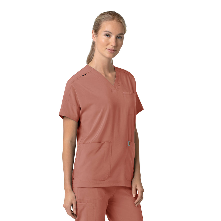 Force Cross-Flex Women's Oversized V-Neck Scrub Top Wildrose side view