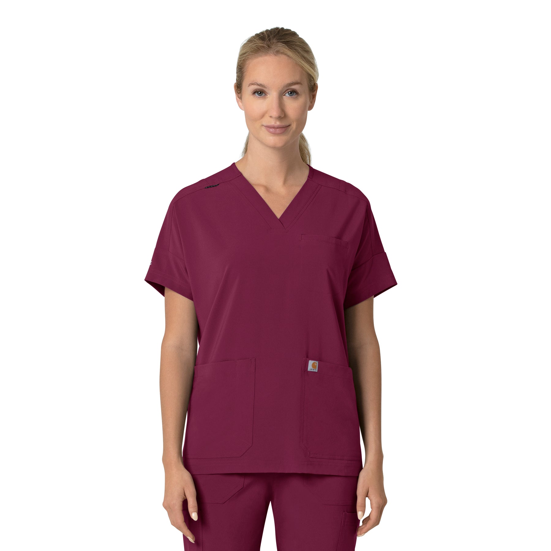 Force Cross-Flex Women's Oversized V-Neck Scrub Top Wine