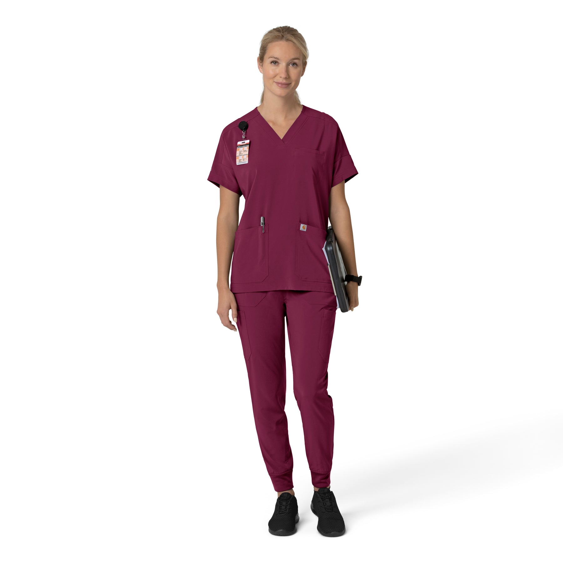 Force Cross-Flex Women's Oversized V-Neck Scrub Top Wine full scrub set