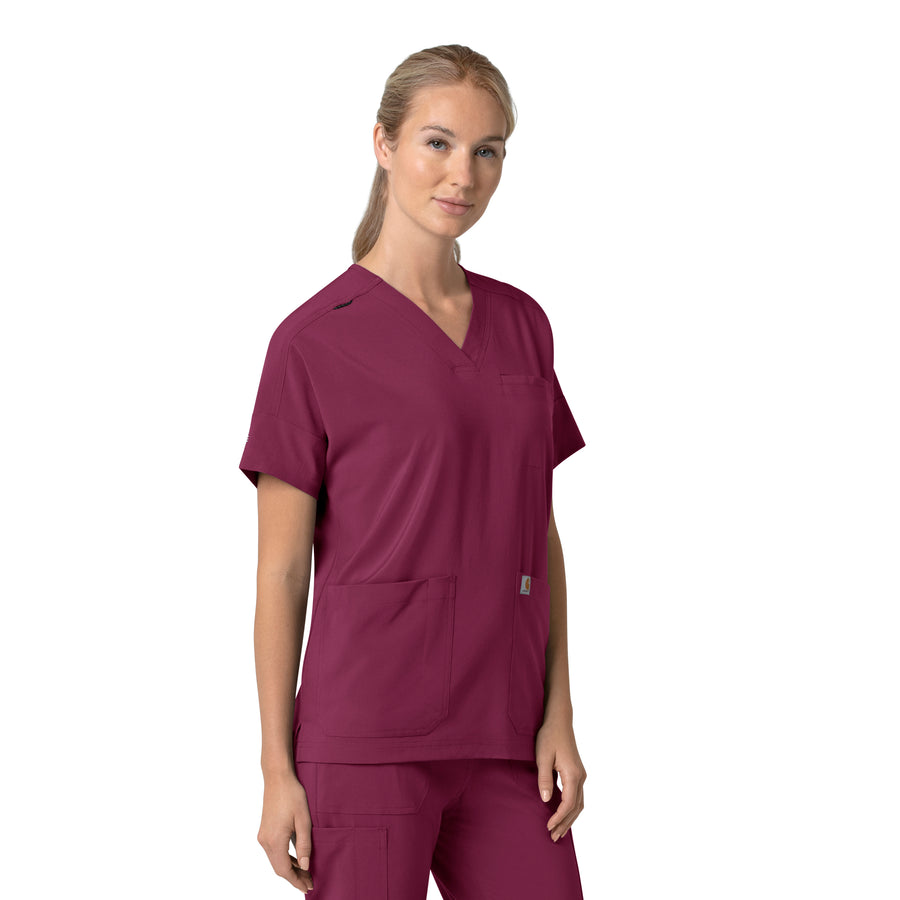 Force Cross-Flex Women's Oversized V-Neck Scrub Top Wine side view