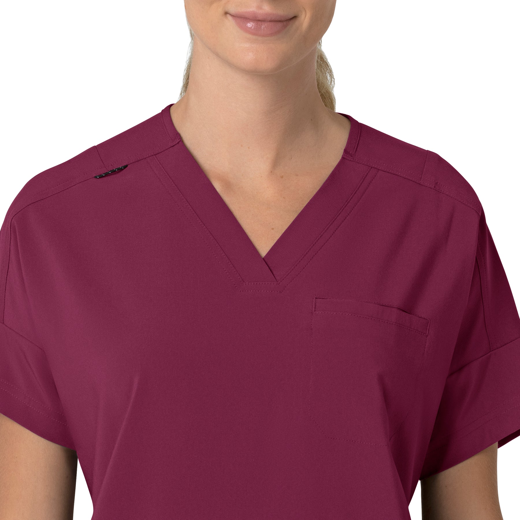 Force Cross-Flex Women's Oversized V-Neck Scrub Top Wine front detail
