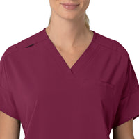 Force Cross-Flex Women's Oversized V-Neck Scrub Top Wine front detail