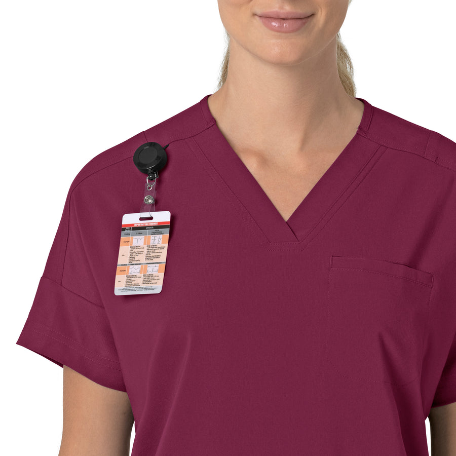 Force Cross-Flex Women's Oversized V-Neck Scrub Top Wine side detail 1