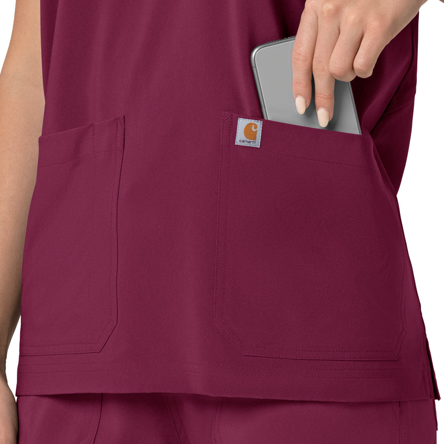 Carhartt Force Cross-Flex Women's Oversized V-Neck Scrub Top - Wine