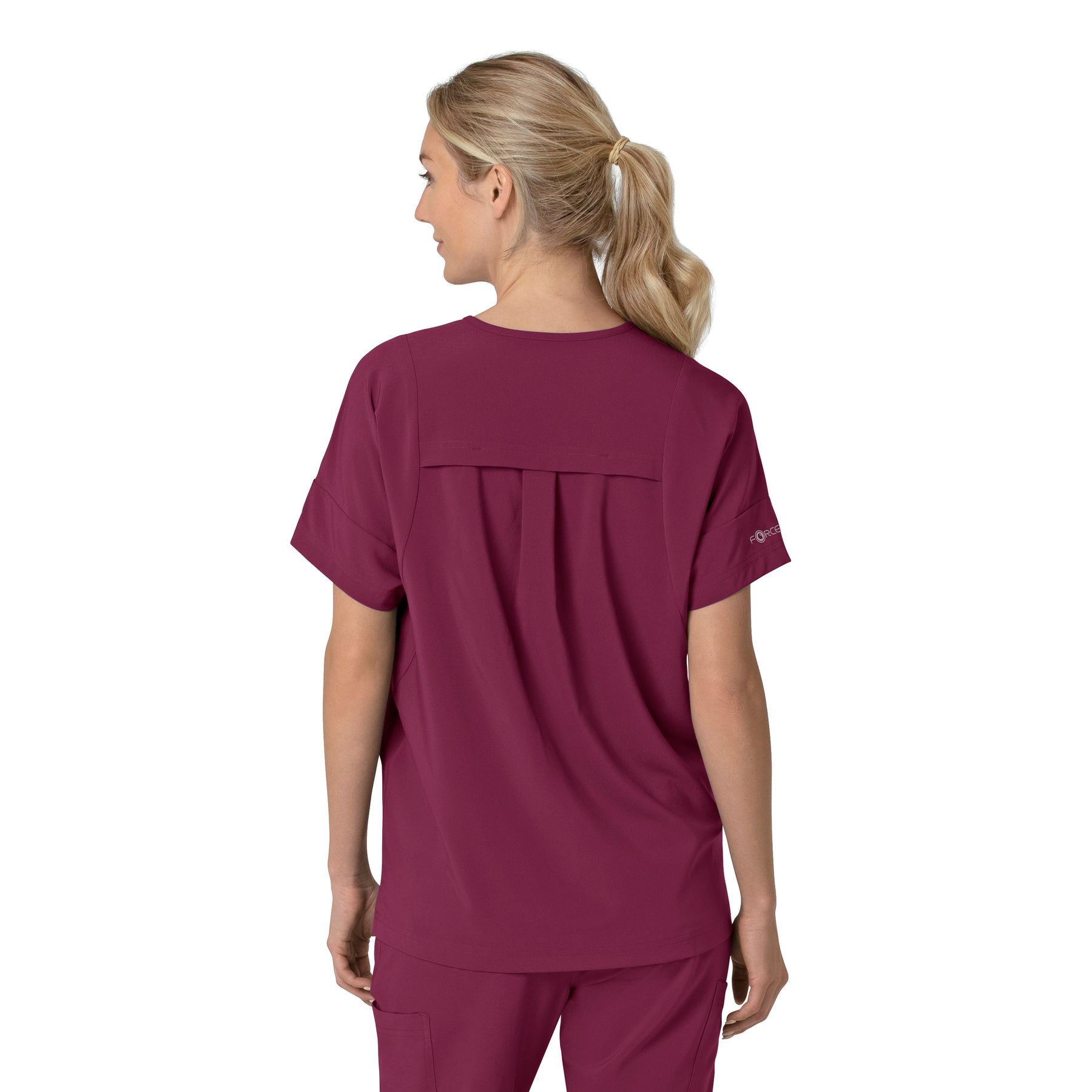 Force Cross-Flex Women's Oversized V-Neck Scrub Top Wine back view