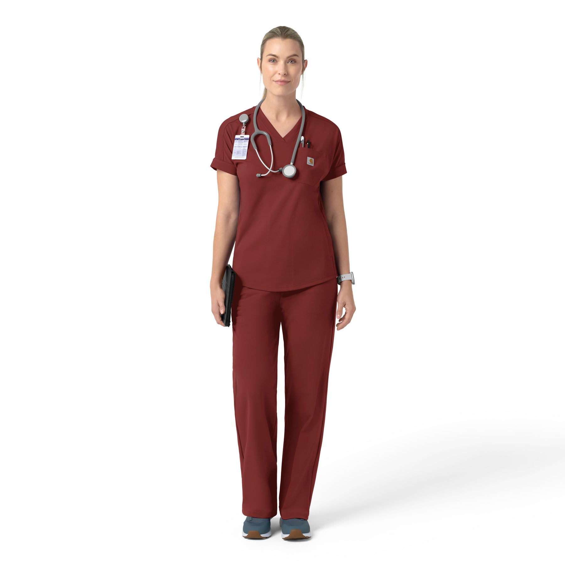 Force Cross-Flex Knit Women's V-Neck Scrub Top Amber Terrain full scrub set